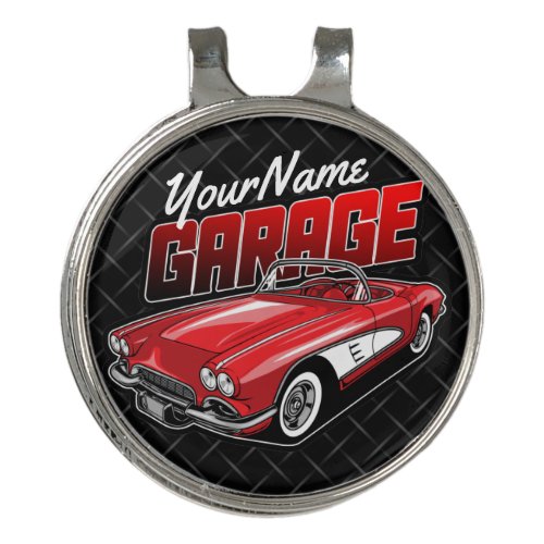 Personalized 1961 C1 Red Classic Sports Car Garage Golf Hat Clip