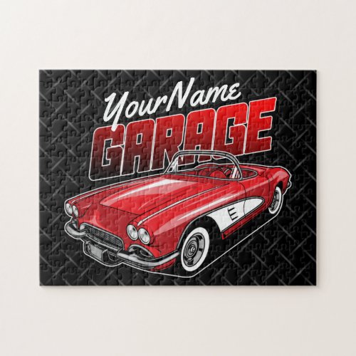 Personalized 1961 C1 Red Classic Sports Car Garage Jigsaw Puzzle