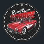 Personalized 1961 C1 Red Classic Sports Car Garage Large Clock<br><div class="desc">Personalized 1961 C1 Red Classic Sports Car Garage Design - Featuring a Bright Roman Red Convertible Vintage Car - Customize with your Name and Custom Text!</div>