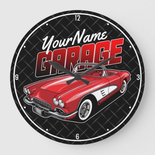 Personalized 1961 C1 Red Classic Sports Car Garage Large Clock