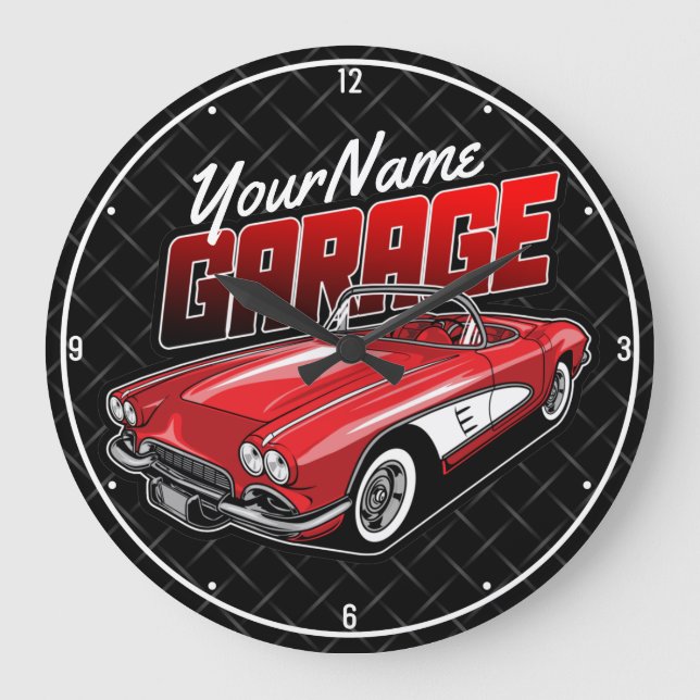 Personalized 1961 C1 Red Classic Sports Car Garage Large Clock (Front)
