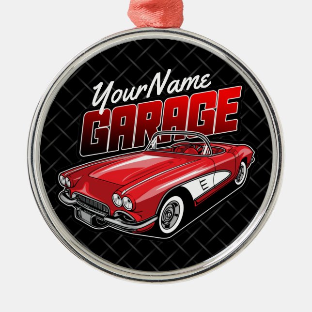 Personalized 1961 C1 Red Classic Sports Car Garage Metal Ornament (Front)
