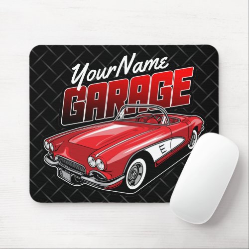 Personalized 1961 C1 Red Classic Sports Car Garage Mouse Pad