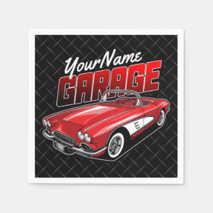 Personalized 1961 C1 Red Classic Sports Car Garage Napkins