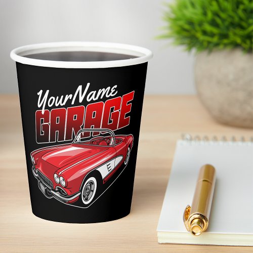 Personalized 1961 C1 Red Classic Sports Car Garage Paper Cups