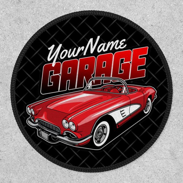 Personalized 1961 C1 Red Classic Sports Car Garage Patch (Front)