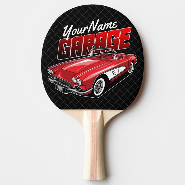 Personalized 1961 C1 Red Classic Sports Car Garage Ping Pong Paddle (Front)