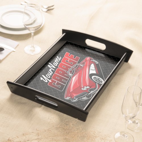 Personalized 1961 C1 Red Classic Sports Car Garage Serving Tray