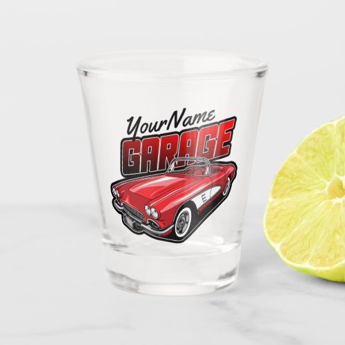 Personalized 1961 C1 Red Classic Sports Car Garage Shot Glass