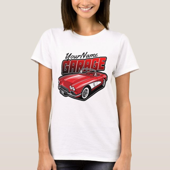 Personalized 1961 C1 Red Classic Sports Car Garage T-Shirt (Front)