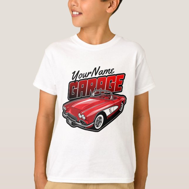 Personalized 1961 C1 Red Classic Sports Car Garage T-Shirt (Front)