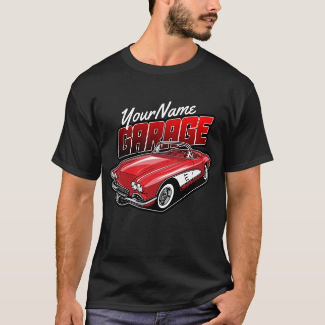 Personalized 1961 C1 Red Classic Sports Car Garage T-Shirt (Front)