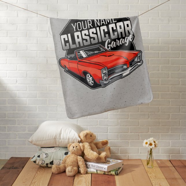 Personalized 1966 Convertible Classic Car Garage Baby Blanket (In Situ)