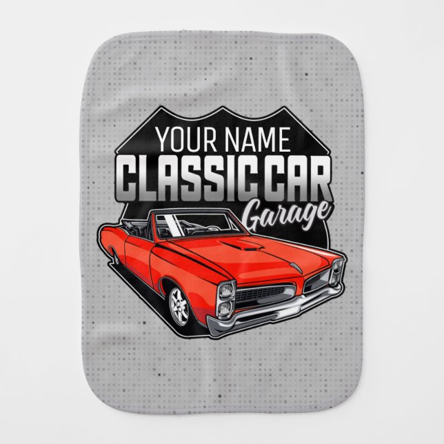 Personalized 1966 Convertible Classic Car Garage Baby Burp Cloth (Front)