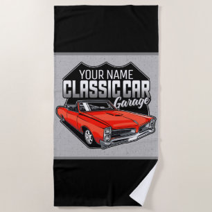 Personalized 1966 Convertible Classic Car Garage Beach Towel