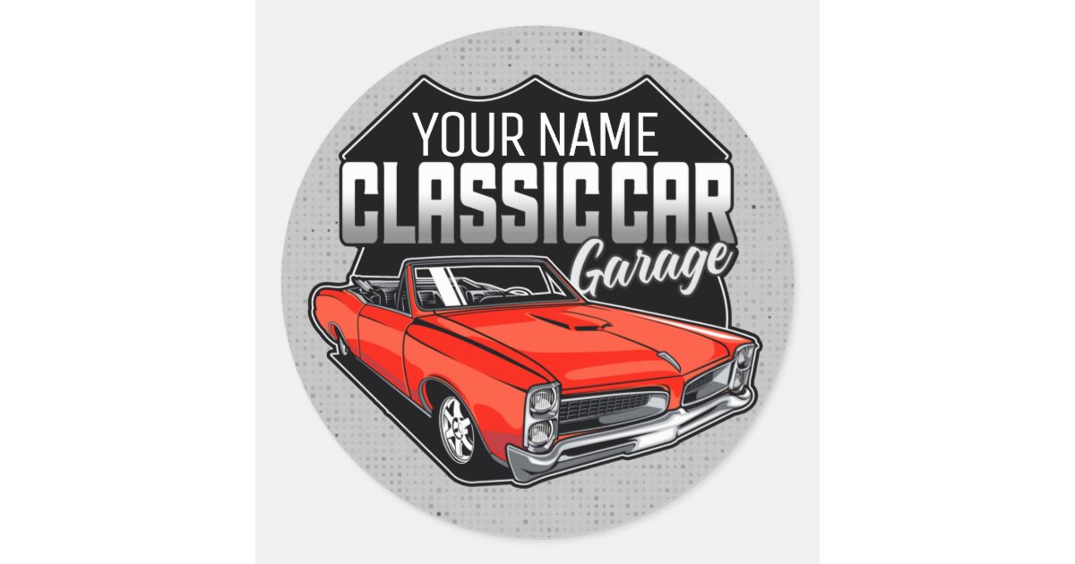 Personalized 1966 Convertible Classic Car Garage Classic Round Sticker ...