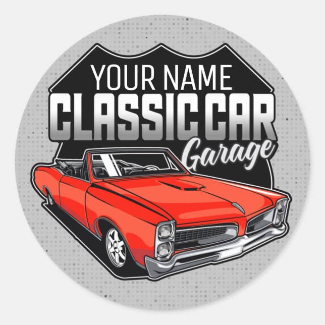 Personalized 1966 Convertible Classic Car Garage Classic Round Sticker (Front)