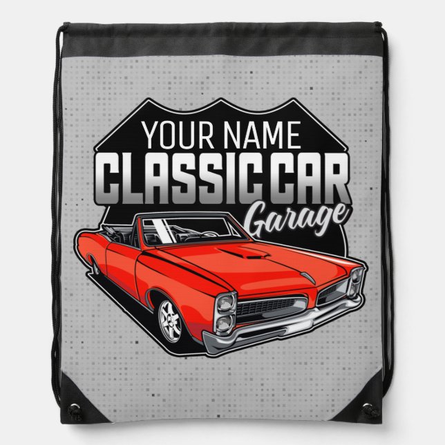 Personalized 1966 Convertible Classic Car Garage Drawstring Bag (Front)