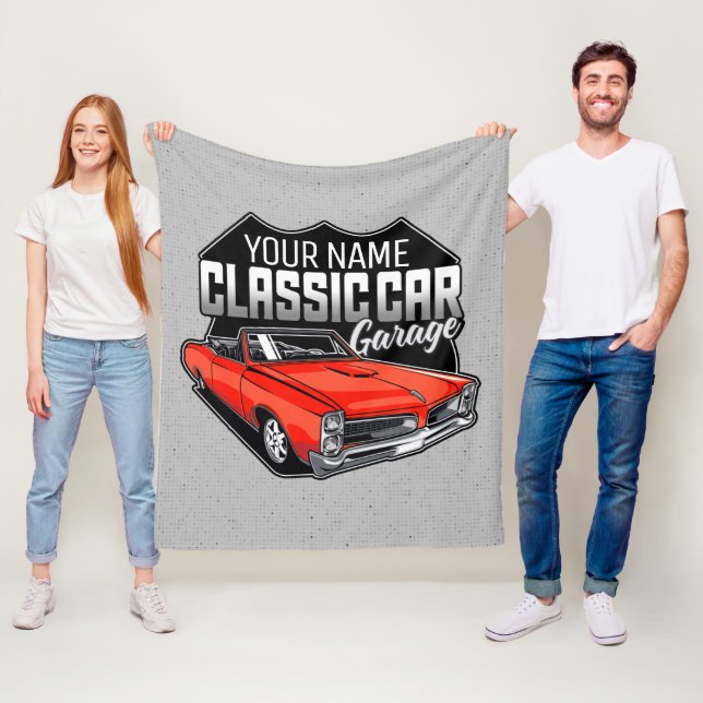Personalized 1966 Convertible Classic Car Garage Fleece Blanket (In Situ)