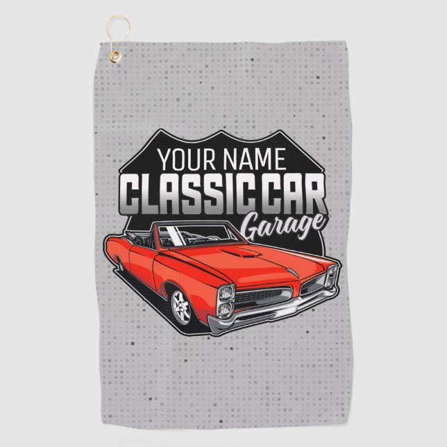 Personalized 1966 Convertible Classic Car Garage Golf Towel (Front)