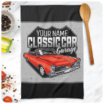 Personalized 1966 Convertible Classic Car Garage Kitchen Towel<br><div class="desc">Personalized 1966 Red Classic Muscle Car Garage Design - Featuring a Bright Red Hot Convertible Goat - Customize with your Name and Custom Text!</div>