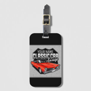 Personalized luggage tag Manly Decor Collection Of Four Classic Car Roadsters Old Fashioned Transportation Illustration Easy to carry W2.7 x L4.6