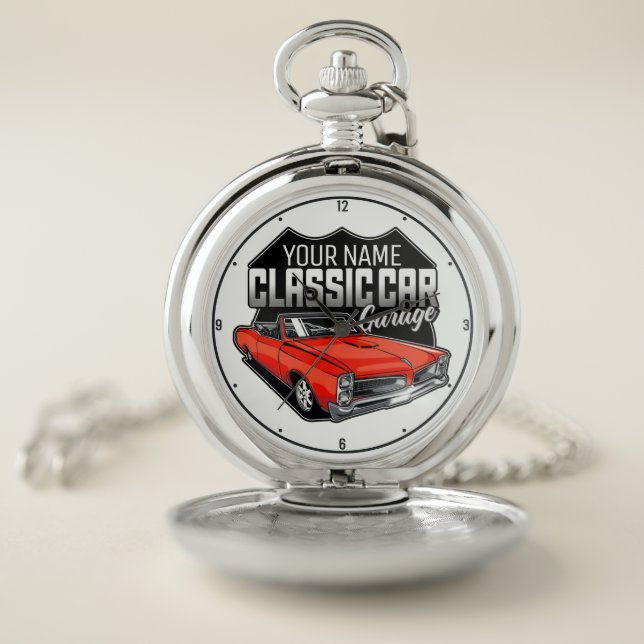Personalized 1966 Convertible Classic Car Garage Pocket Watch (Inside)