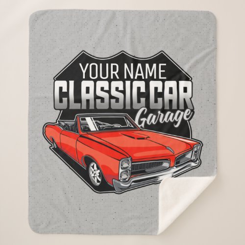 Personalized 1966 Convertible Classic Car Garage Sherpa Blanket