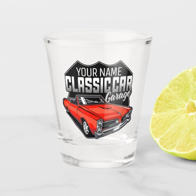 Personalized 1966 Convertible Classic Car Garage Shot Glass (Front)