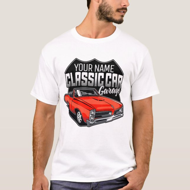 Personalized 1966 Convertible Classic Car Garage T-Shirt (Front)