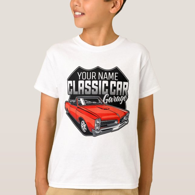 Personalized 1966 Convertible Classic Car Garage T-Shirt (Front)