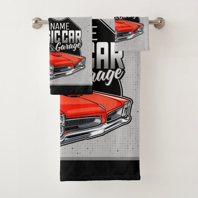 Personalized 1966 Red Goat Classic Car Garage Bath Towel Set (Insitu)
