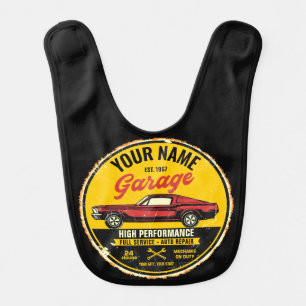 Personalized 1967 Fastback Red Classic Car Garage Baby Bib