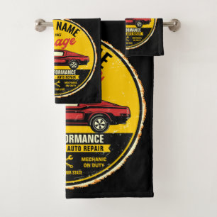 Personalized 1967 Fastback Red Classic Car Garage Bath Towel Set