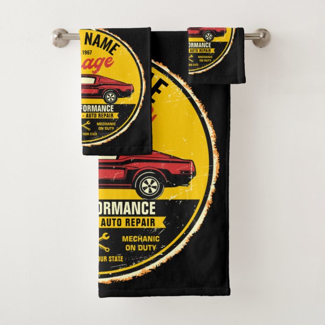 Personalized 1967 Fastback Red Classic Car Garage  Bath Towel Set (Insitu)
