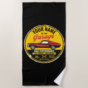 Personalized 1967 Fastback Red Classic Car Garage Beach Towel