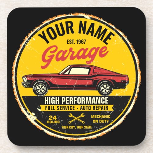 Personalized 1967 Fastback Red Classic Car Garage Beverage Coaster