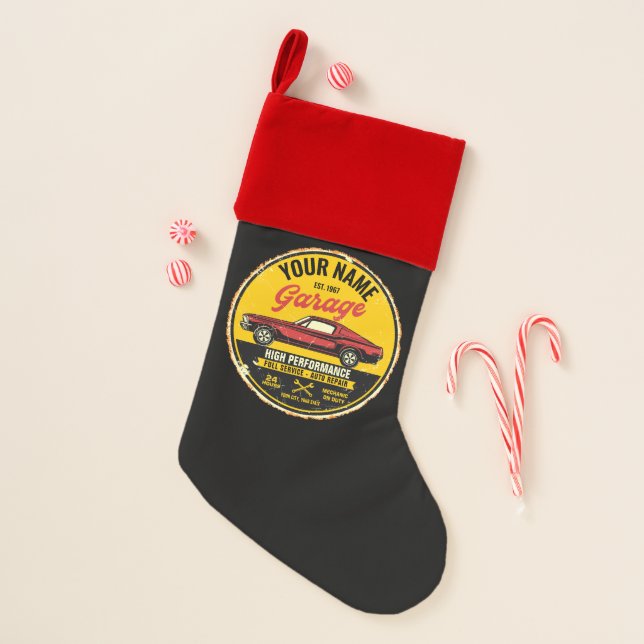 Personalized 1967 Fastback Red Classic Car Garage  Christmas Stocking (Front)