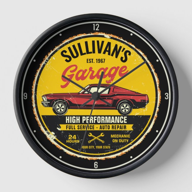 Personalized 1967 Fastback Red Classic Car Garage Clock (Front)