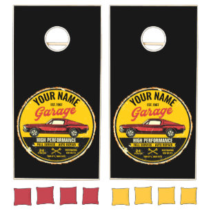 Personalized 1967 Fastback Red Classic Car Garage Cornhole Set