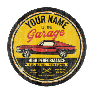 Personalized 1967 Fastback Red Classic Car Garage Cutting Board