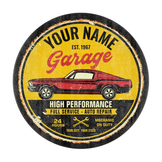 Personalized 1967 Fastback Red Classic Car Garage  Cutting Board (Front)
