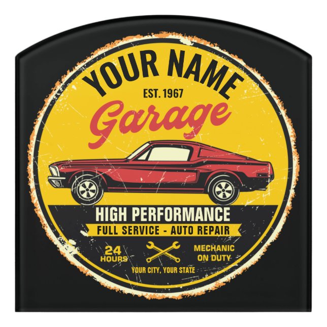 Personalized 1967 Fastback Red Classic Car Garage  Door Sign (Contour Front)