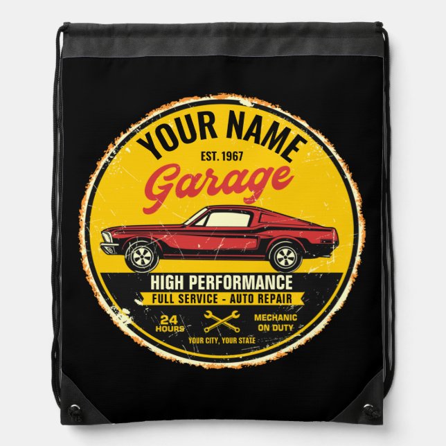 Personalized 1967 Fastback Red Classic Car Garage  Drawstring Bag (Front)