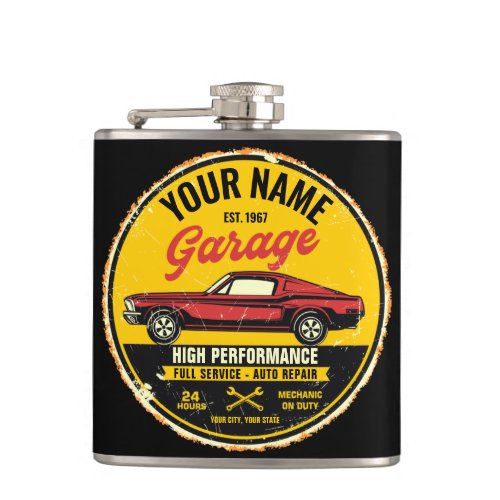 Personalized 1967 Fastback Red Classic Car Garage  Flask