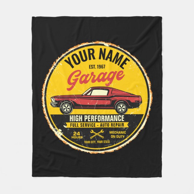 Personalized 1967 Fastback Red Classic Car Garage  Fleece Blanket (Front)