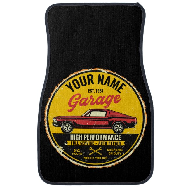 Personalized 1967 Fastback Red Classic Car Garage Floor Mat (Front)