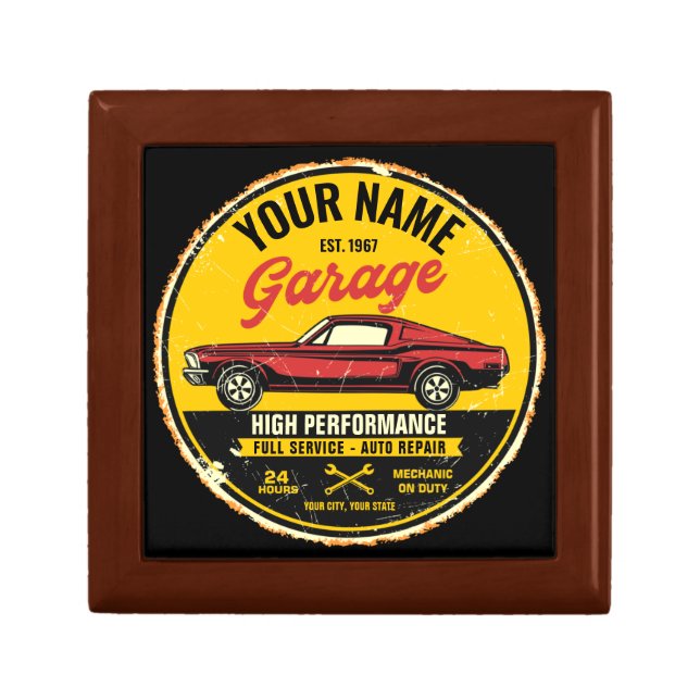 Personalized 1967 Fastback Red Classic Car Garage  Gift Box (Front)