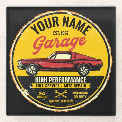 Personalized 1967 Fastback Red Classic Car Garage  Glass Coaster