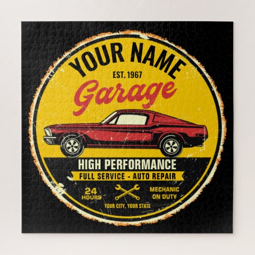 Personalized 1967 Fastback Red Classic Car Garage  Jigsaw Puzzle
